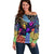 Skull Pattern Off Shoulder Sweater Colorful Skull Pattern Mix - Wonder Print Shop