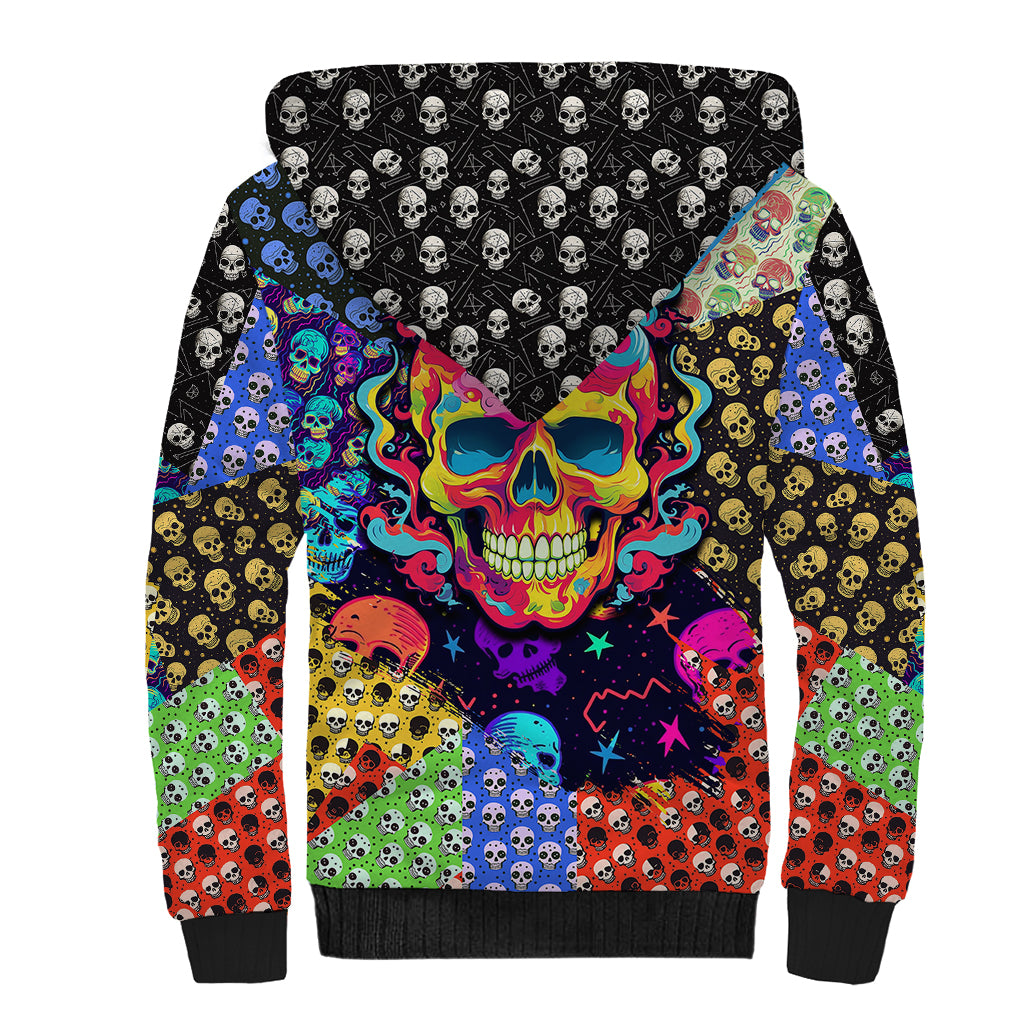 Skull Pattern Sherpa Hoodie Colorful Skull Pattern Mix - Wonder Print Shop