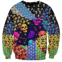 Multicolor skull pattern crewneck sweatshirt with centered skull design and long sleeves