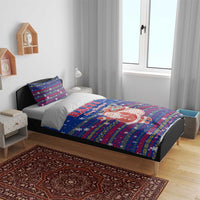 Haiti Christmas Bedding Set with Blue Red Xmas Santa Snowflake and Map - Wonder Print Shop