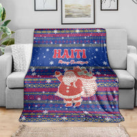 Haiti Christmas Blanket with Blue Red Xmas Santa Snowflake and Map - Wonder Print Shop