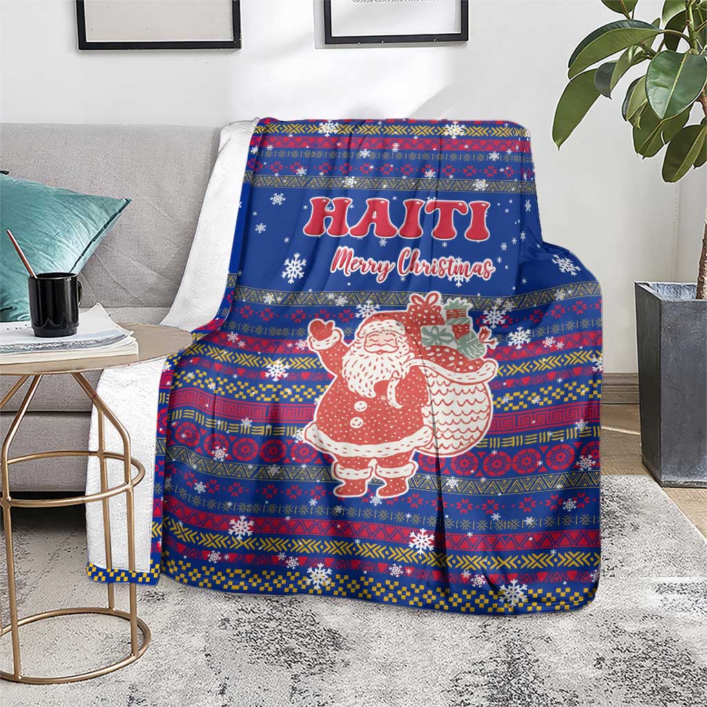 Haiti Christmas Blanket with Blue Red Xmas Santa Snowflake and Map - Wonder Print Shop