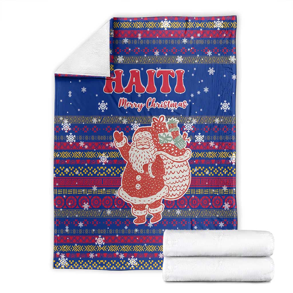 Haiti Christmas Blanket with Blue Red Xmas Santa Snowflake and Map - Wonder Print Shop