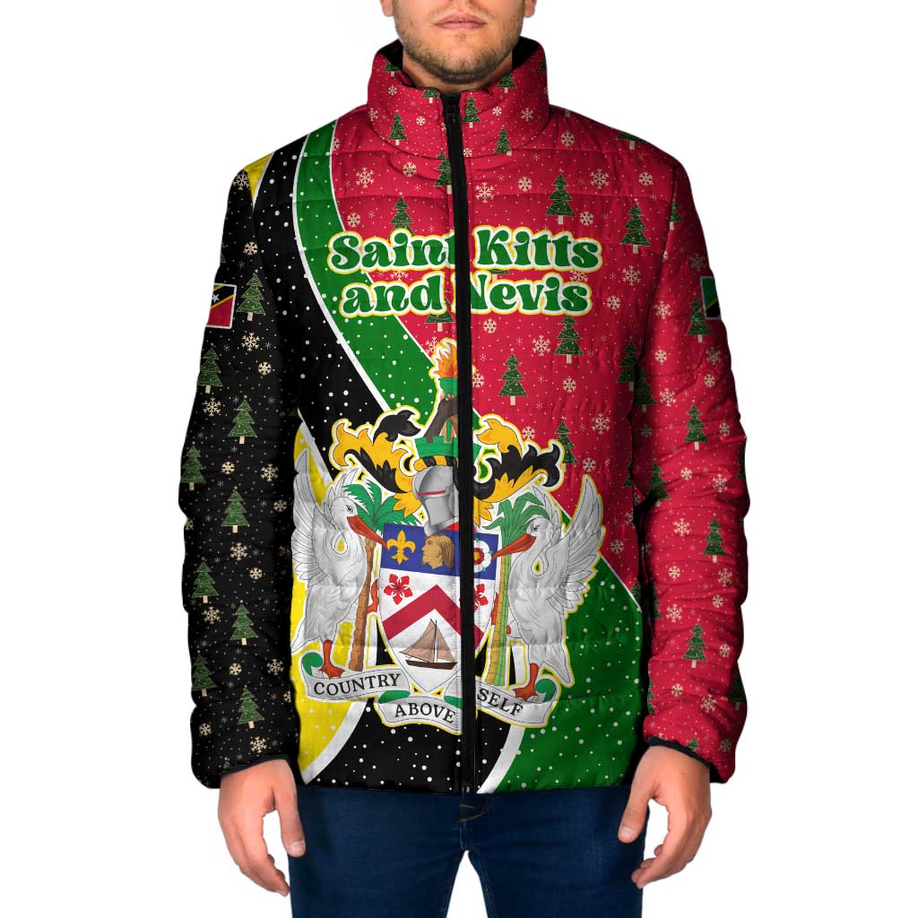 Saint Kitts and Nevis Christmas Padded Jacket with Red Green Black Xmas Monkey Gift and Coat of Arms - Wonder Print Shop