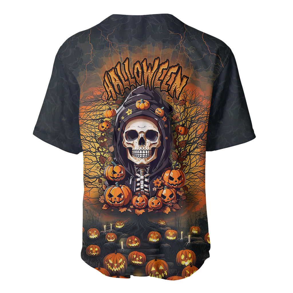 Halloween Skull Baseball Jersey Pumpkin-Themed - Wonder Print Shop