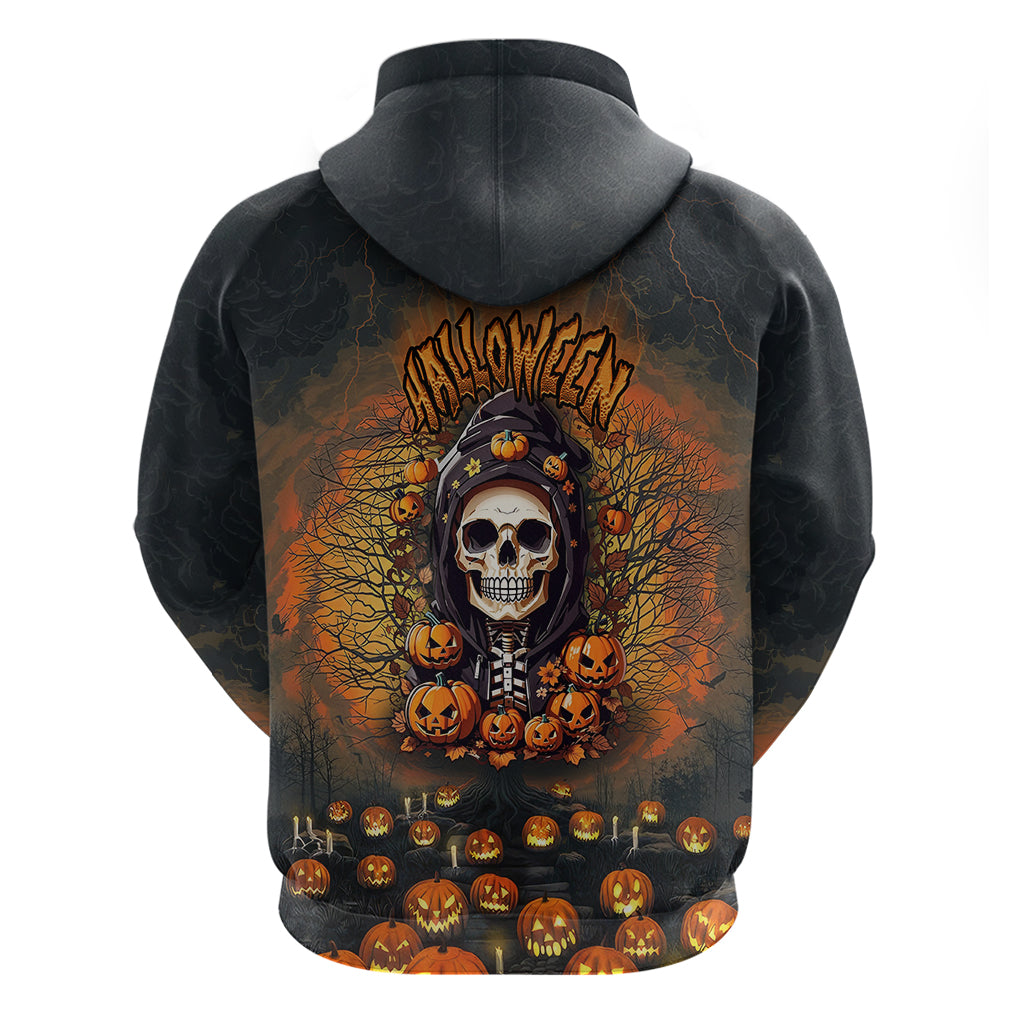 Halloween Skull Hoodie Pumpkin-Themed - Wonder Print Shop