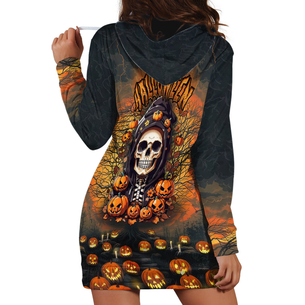 Halloween Skull Hoodie Dress Pumpkin-Themed - Wonder Print Shop