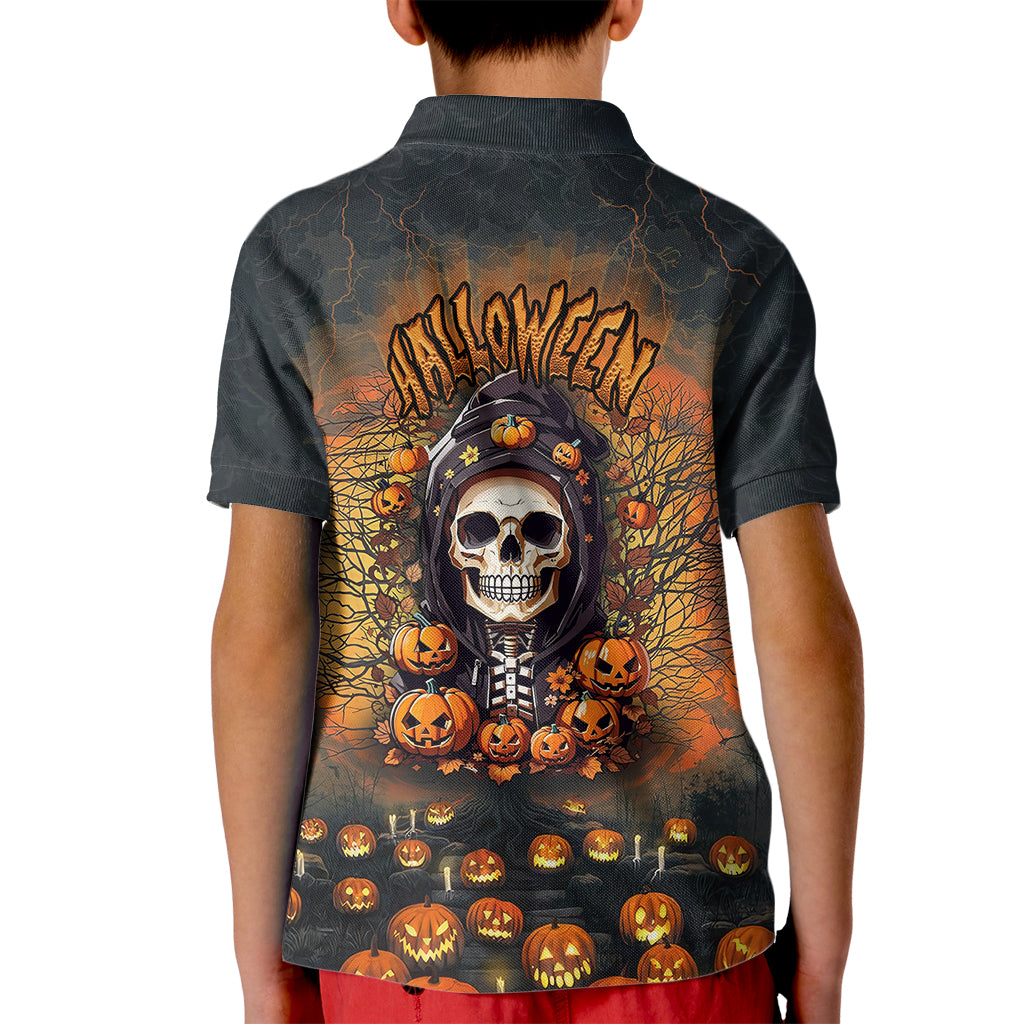 Halloween Skull Kid Polo Shirt Pumpkin-Themed - Wonder Print Shop