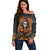 Halloween Skull Off Shoulder Sweater Pumpkin-Themed - Wonder Print Shop