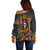 Halloween Skull Off Shoulder Sweater Pumpkin-Themed - Wonder Print Shop