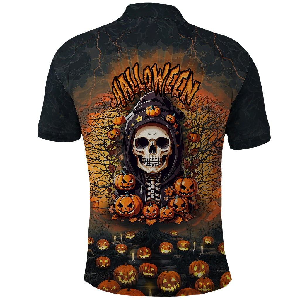 Halloween Skull Polo Shirt Pumpkin-Themed - Wonder Print Shop