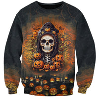 Unisex Halloween skull sweatshirt with hooded jack-o'-lantern pumpkin graphic