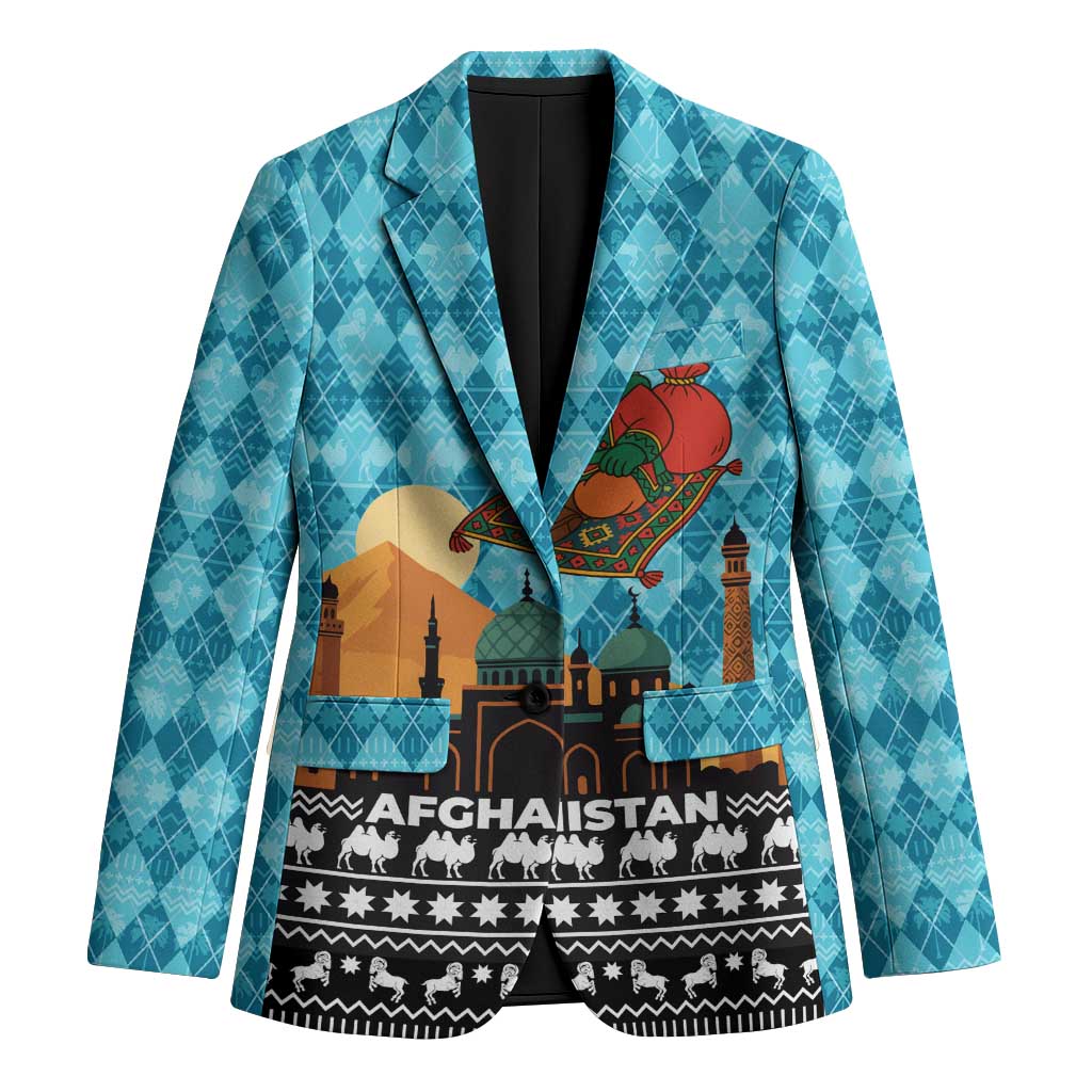 Afghanistan Christmas Blazer with Santa on Flying Carpet Mosque Camels and Desert Sunset Design - Wonder Print Shop