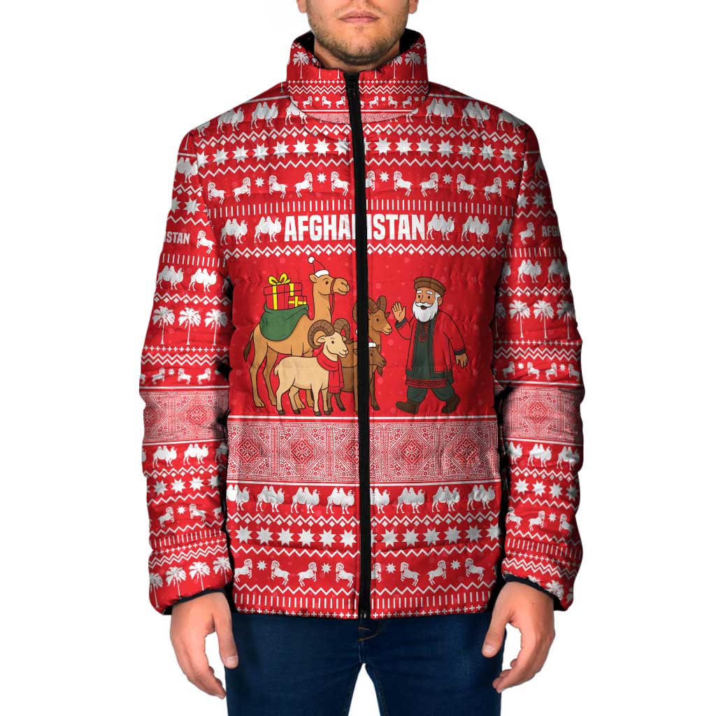 Afghanistan Christmas Padded Jacket with Santa Camels Sheep Traditional Pattern and Festive Design - Wonder Print Shop
