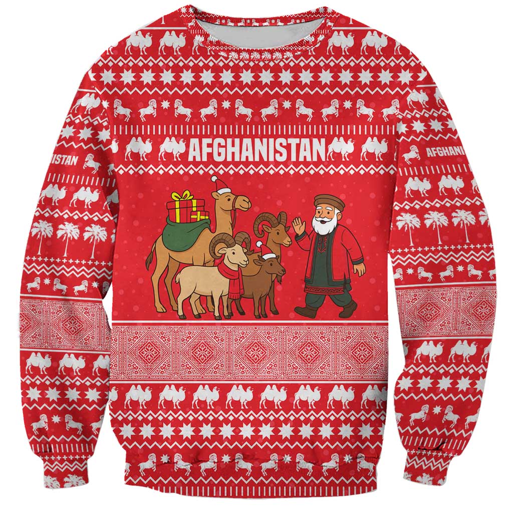 Afghanistan Christmas Sweatshirt with Santa Camels Sheep Traditional Pattern and Festive Design - Wonder Print Shop