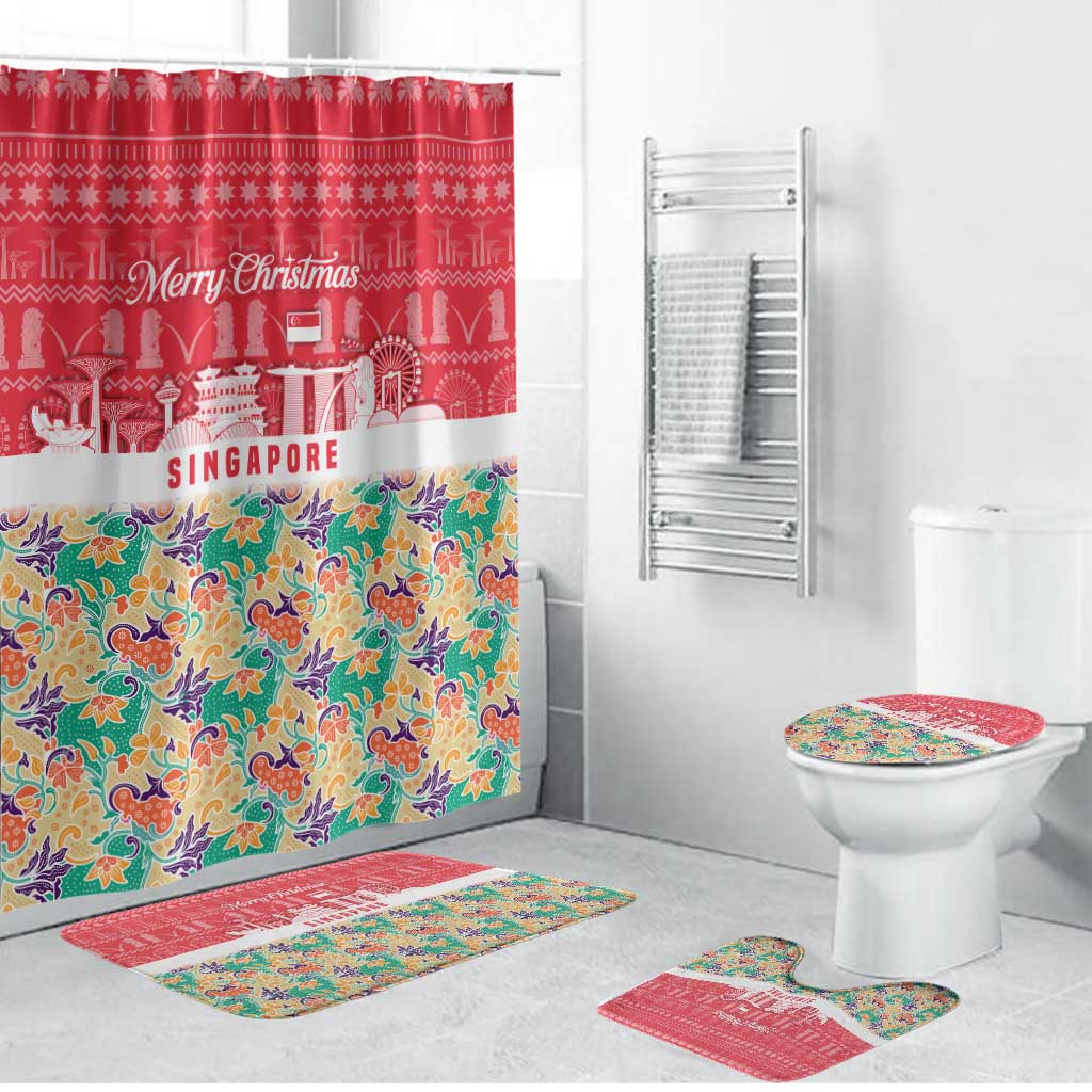 Singapore Christmas Bathroom Set with Skyline Batik Patterns Landmark Silhouettes and Festive Design - Wonder Print Shop
