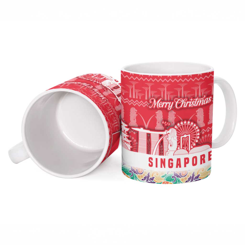 Singapore Christmas Ceramic Mug with Skyline Batik Patterns Landmark Silhouettes and Festive Design - Wonder Print Shop
