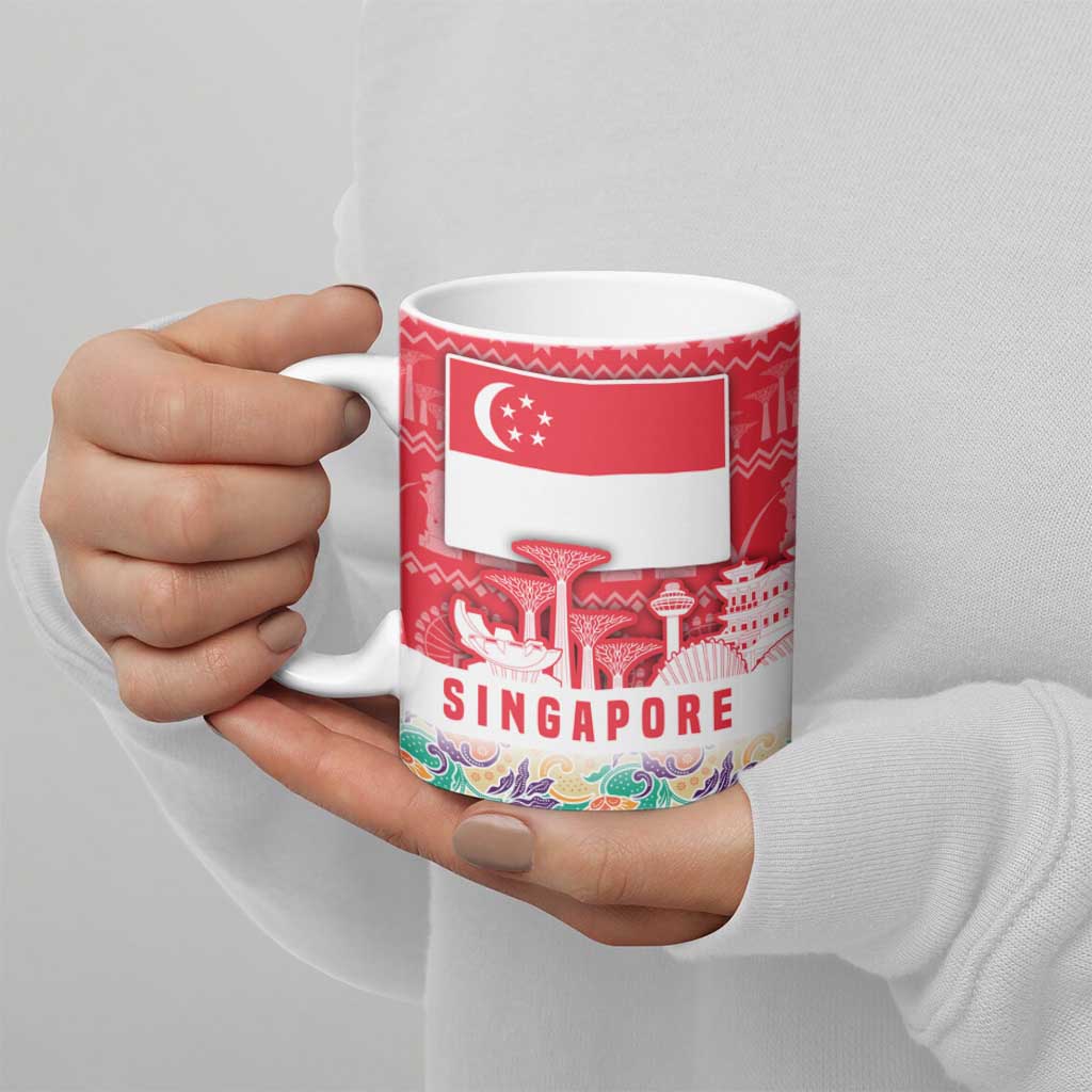 Singapore Christmas Ceramic Mug with Skyline Batik Patterns Landmark Silhouettes and Festive Design - Wonder Print Shop