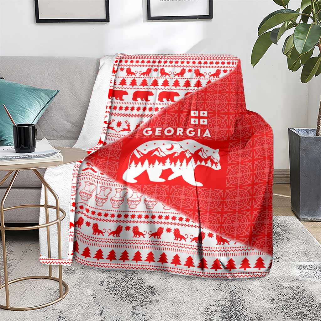 Georgia Christmas Blanket with Bear Mountains Forest Pattern and Traditional Georgian Design - Wonder Print Shop