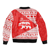 Georgia Christmas Bomber Jacket with Bear Mountains Forest Pattern and Traditional Georgian Design - Wonder Print Shop