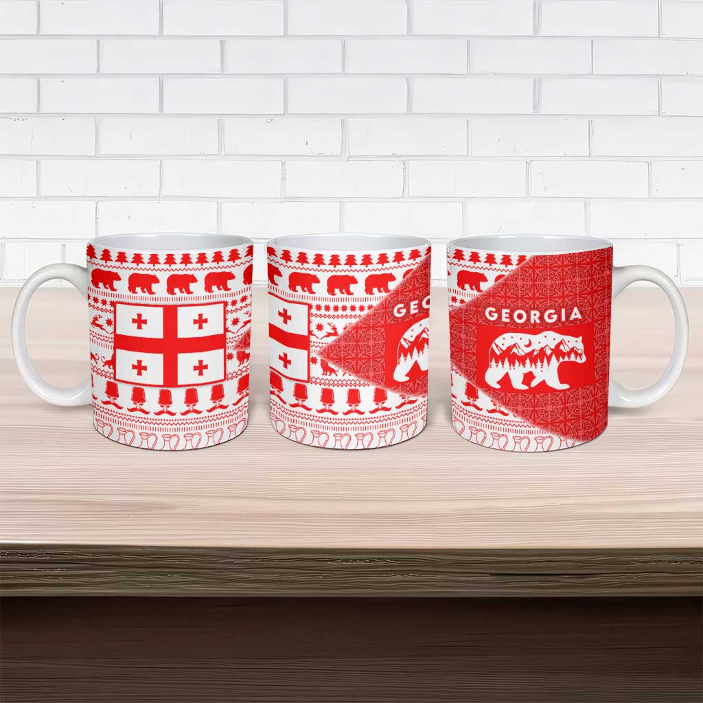 Georgia Christmas Ceramic Mug with Bear Mountains Forest Pattern and Traditional Georgian Design - Wonder Print Shop