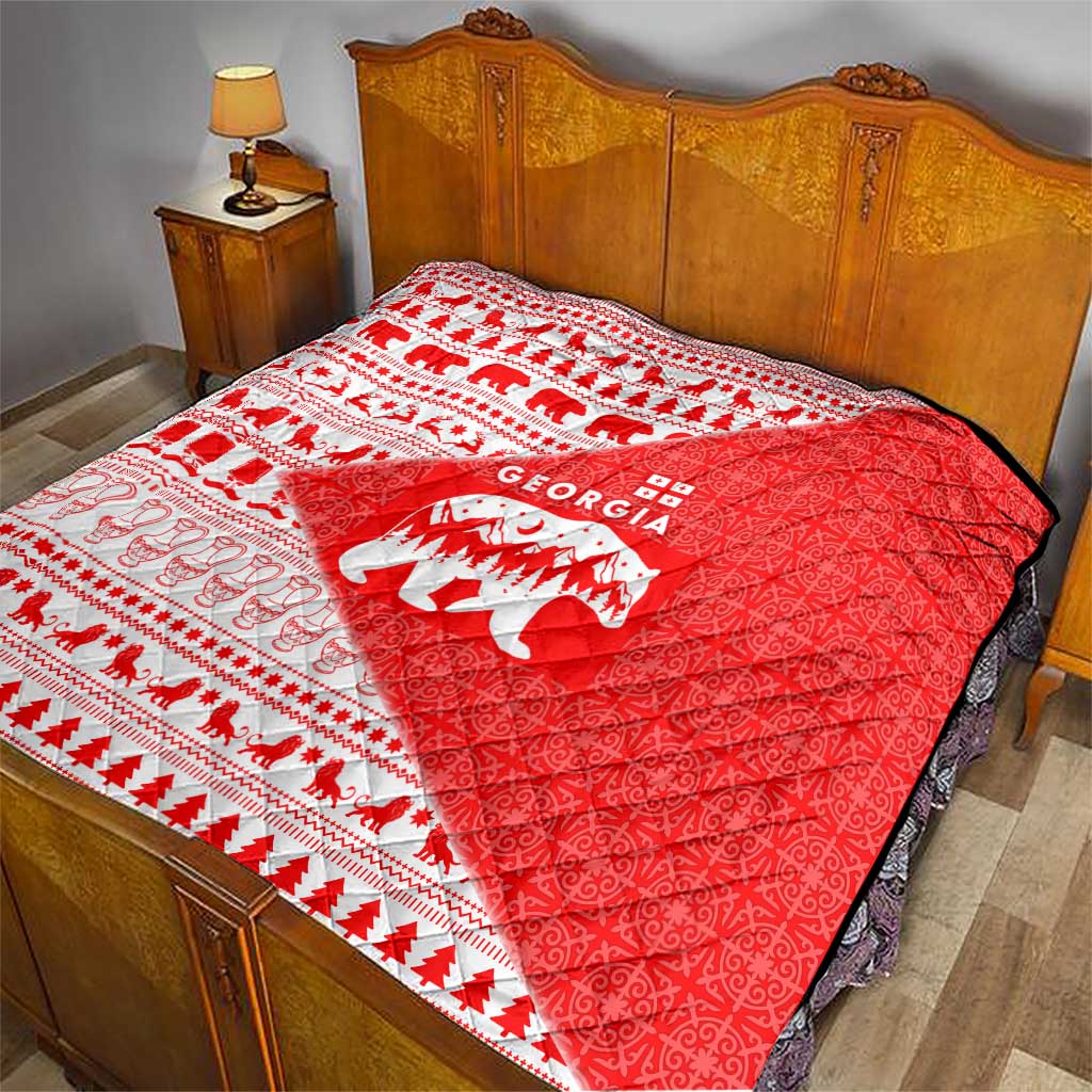 Georgia Christmas Quilt with Bear Mountains Forest Pattern and Traditional Georgian Design - Wonder Print Shop