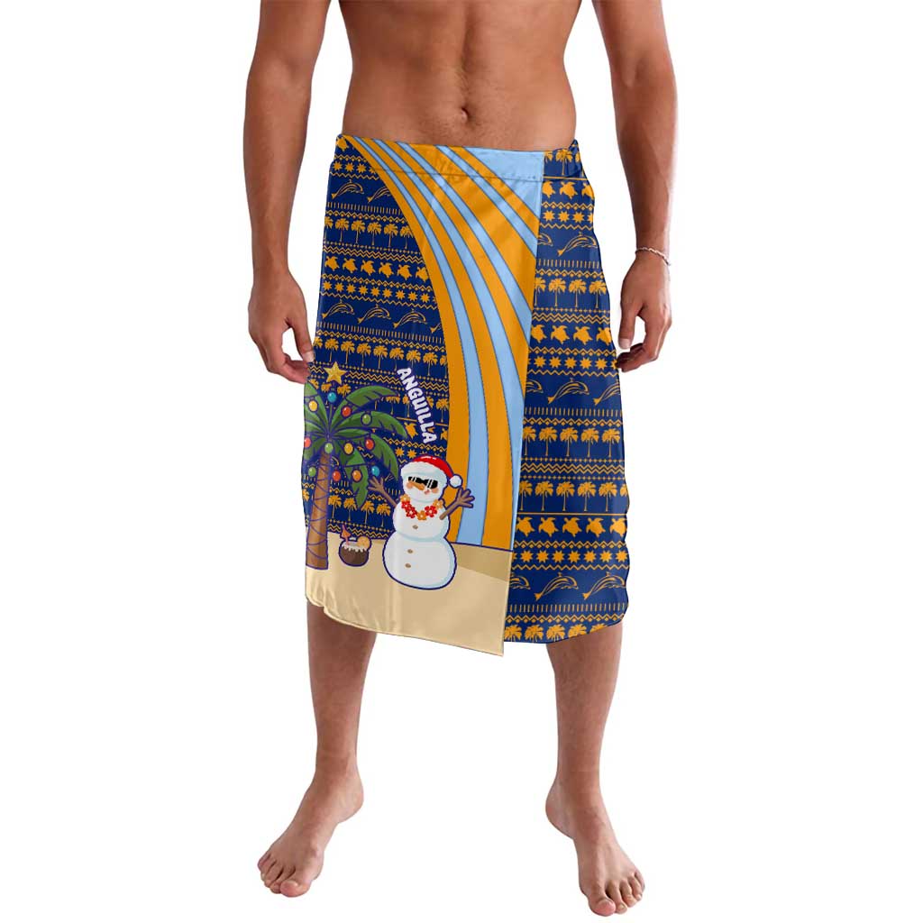 Anguilla Christmas Lavalava with Snowman Palm Tree Ornaments Coconut Drink and Island Pattern Design - Wonder Print Shop