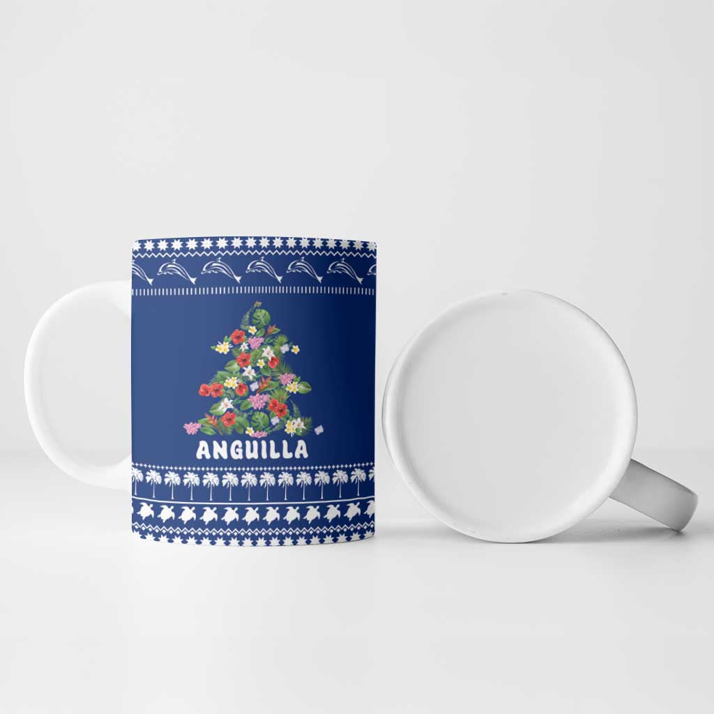 Anguilla Christmas Ceramic Mug with Santa Pineapple Floral Tree Island Crest and Tropical Pattern Design - Wonder Print Shop