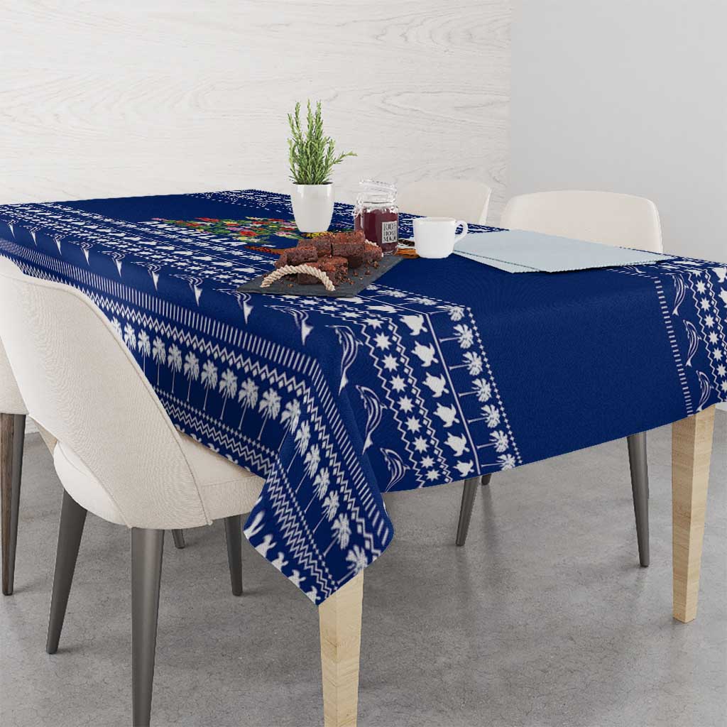 Anguilla Christmas Tablecloth with Santa Pineapple Floral Tree Island Crest and Tropical Pattern Design - Wonder Print Shop