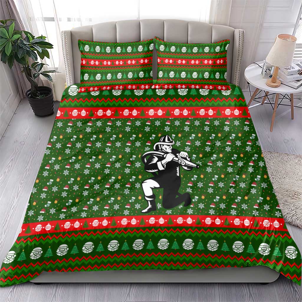 Awesome Firefighter Christmas Bedding Set Xmas Holiday Patterns - Wonder Print Shop