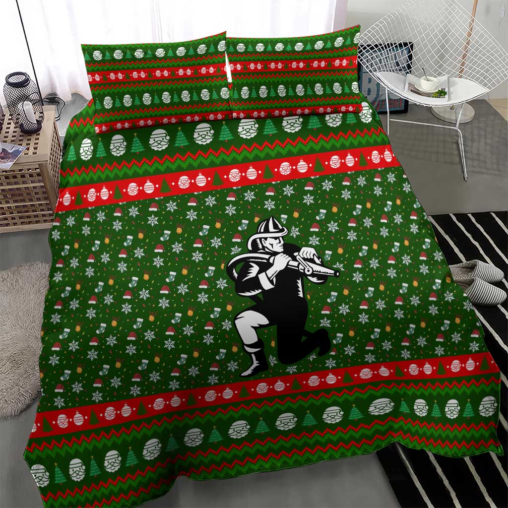 Awesome Firefighter Christmas Bedding Set Xmas Holiday Patterns - Wonder Print Shop