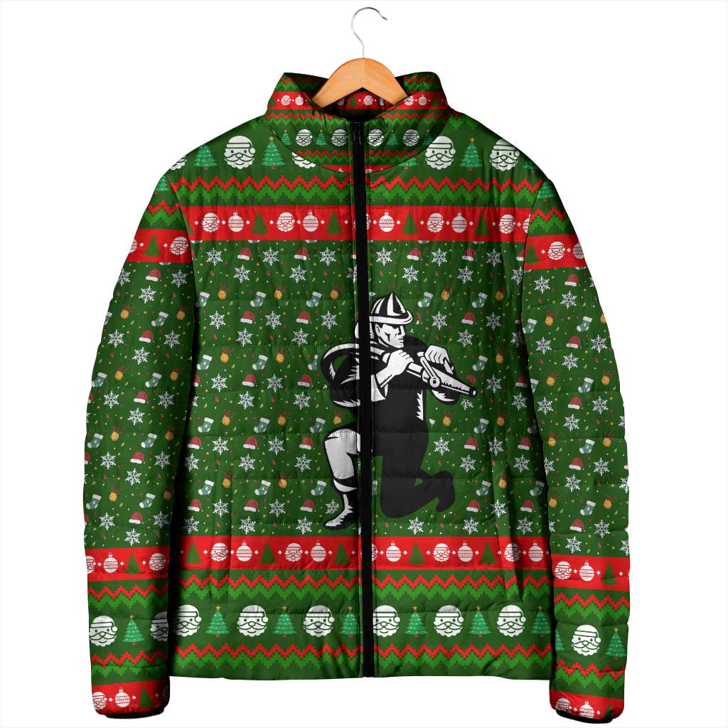 Awesome Firefighter Christmas Padded Jacket Xmas Holiday Patterns - Wonder Print Shop