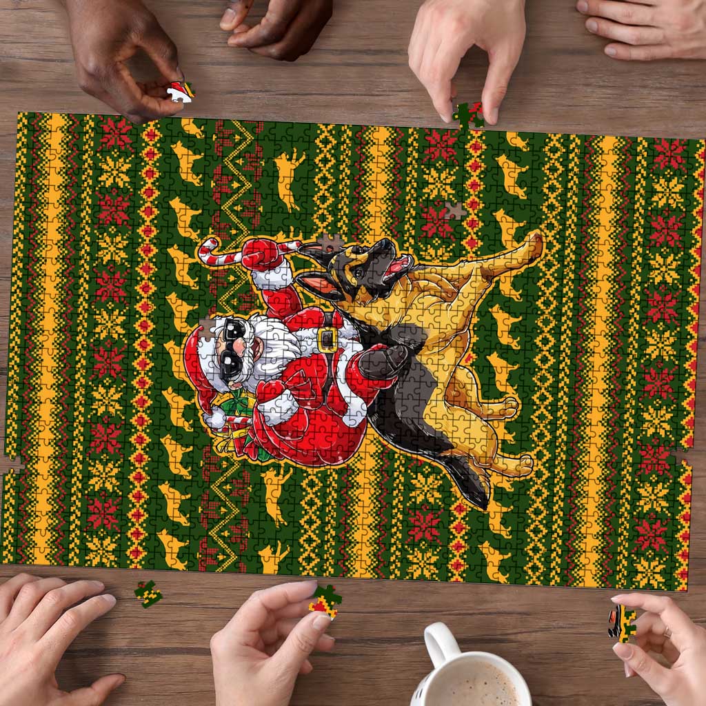Awesome German Shepherd Dog Santa Claus Christmas Puzzle Xmas Holiday Patterns - Wonder Print Shop