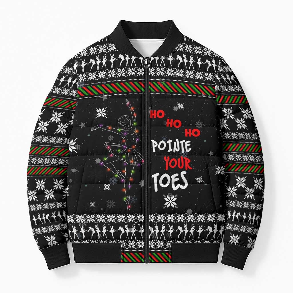 Ballet Pointe Christmas Design Bomber Puffer Jacket Xmas Holiday Patterns - Wonder Print Shop
