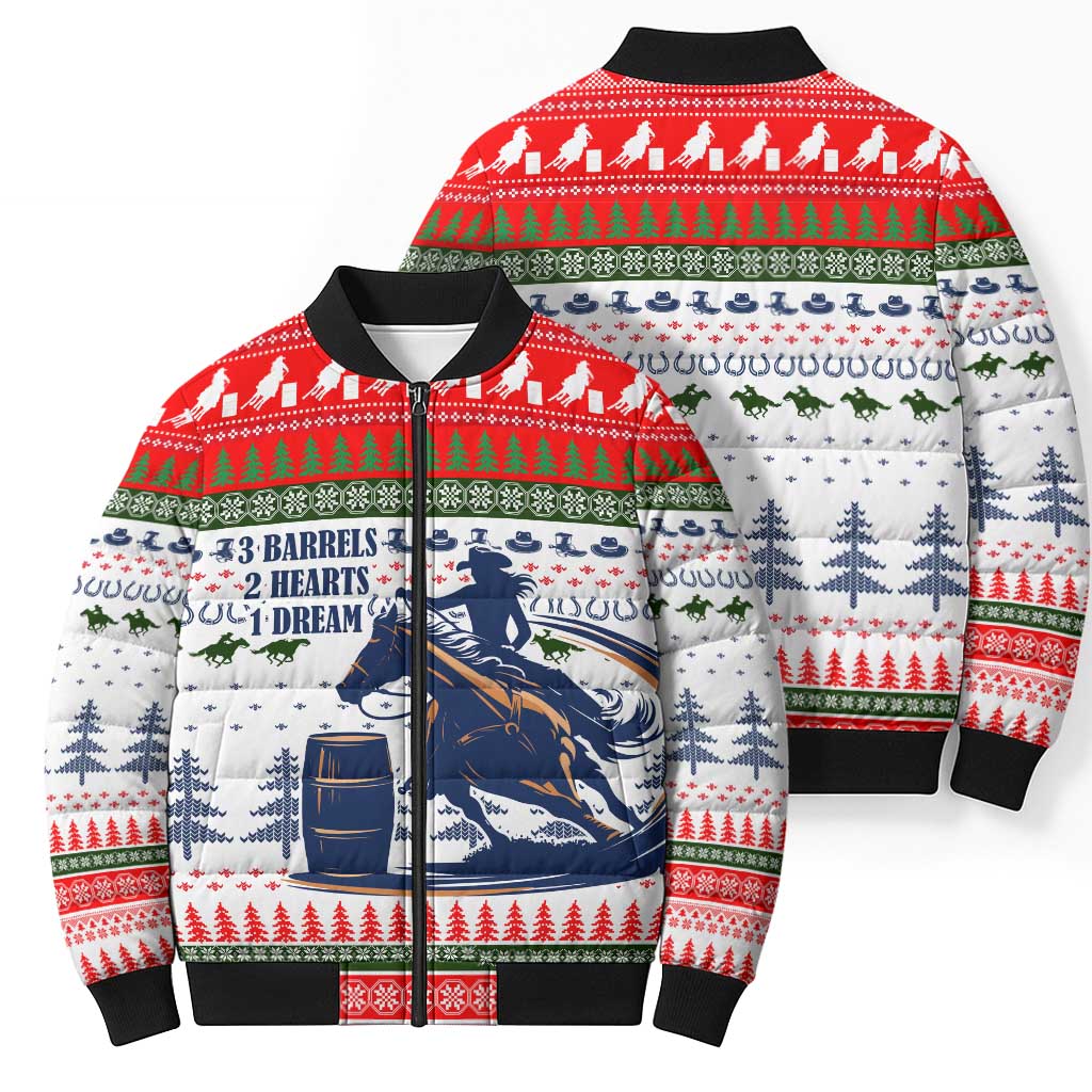 Barrel Racing Christmas Bomber Puffer Jacket Xmas Holiday Patterns - Wonder Print Shop