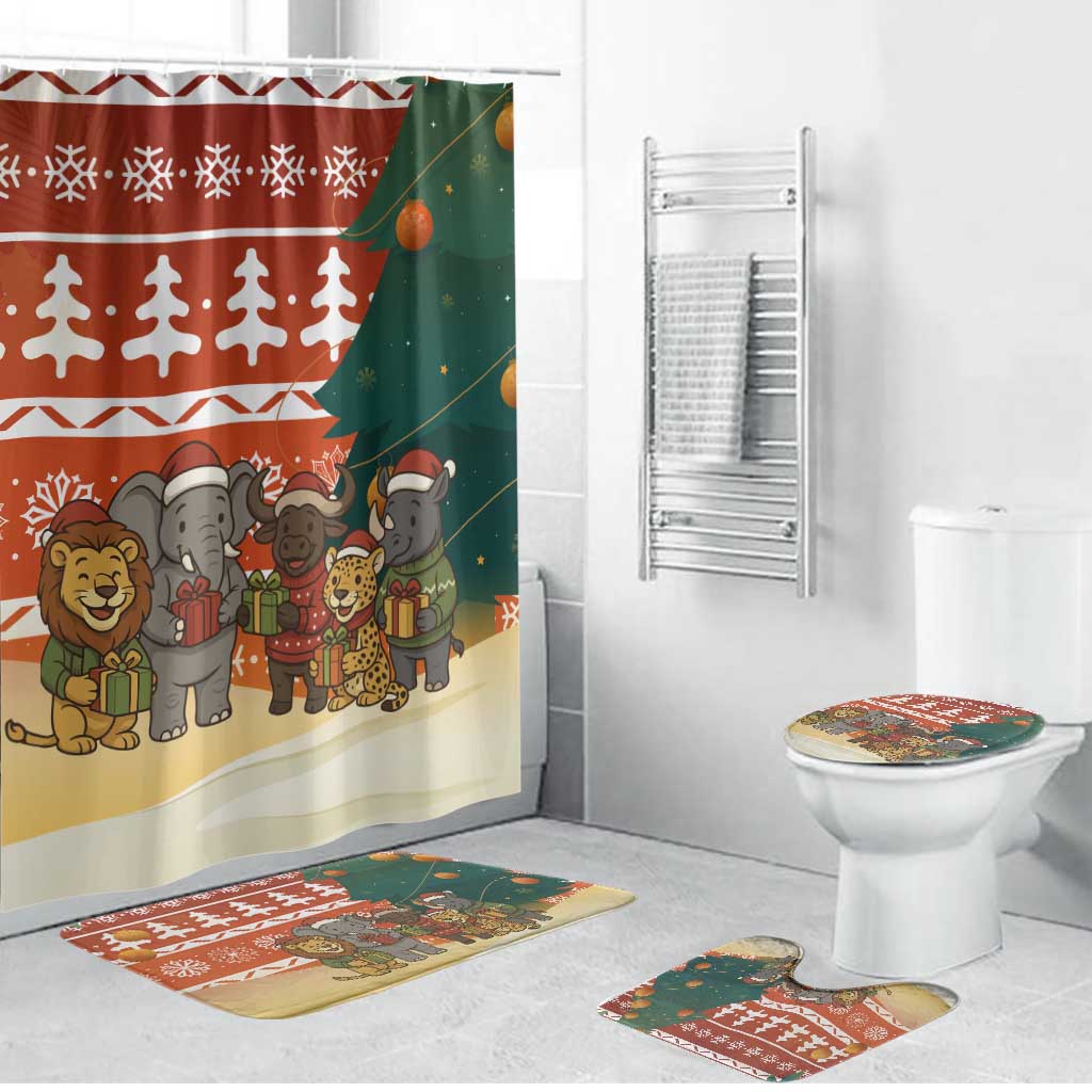 Zambia Christmas Bathroom Set with African Animals Tree Snowflakes and National Emblem Design - Wonder Print Shop