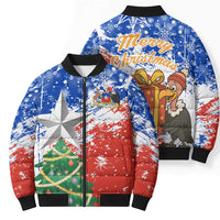 Chile Christmas Bomber Puffer Jacket with Flag Colors Tree Reindeer Condor and Gift Design - Wonder Print Shop