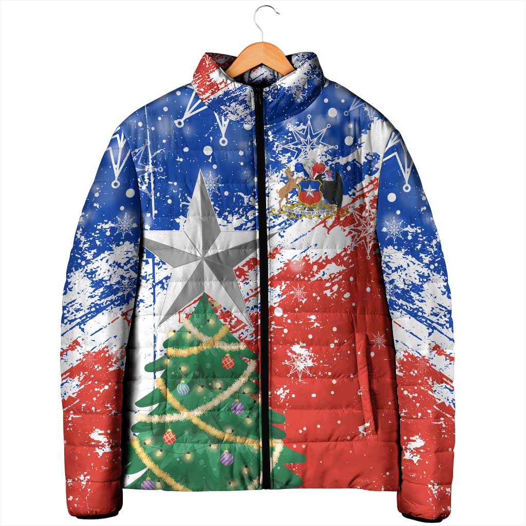 Chile Christmas Padded Jacket with Flag Colors Tree Reindeer Condor and Gift Design - Wonder Print Shop