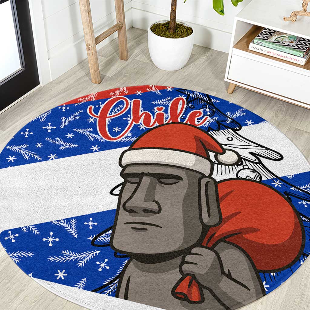 Chile Christmas Round Carpet with Moai Statues Santa Hats Snowflakes and Flag Colors Design - Wonder Print Shop