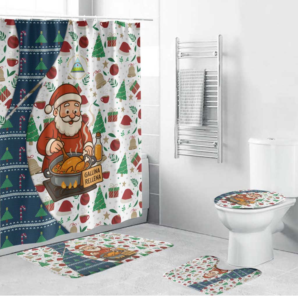 Nicaragua Christmas Bathroom Set with Santa Cooking Gallina Rellena Tree Flag and Festive Icons Design - Wonder Print Shop
