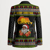 African Safari Black Santa Christmas Blazer Ugly Pattern Sunset Baobab Tree Africa Map