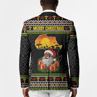 African Safari Black Santa Christmas Blazer Ugly Pattern Sunset Baobab Tree Africa Map