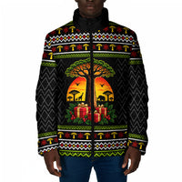African Safari Black Santa Christmas Padded Jacket Ugly Pattern Sunset Baobab Tree Africa Map