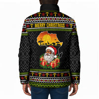 African Safari Black Santa Christmas Padded Jacket Ugly Pattern Sunset Baobab Tree Africa Map