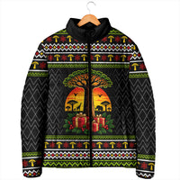 African Safari Black Santa Christmas Padded Jacket Ugly Pattern Sunset Baobab Tree Africa Map