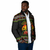 African Safari Black Santa Christmas Padded Jacket Ugly Pattern Sunset Baobab Tree Africa Map