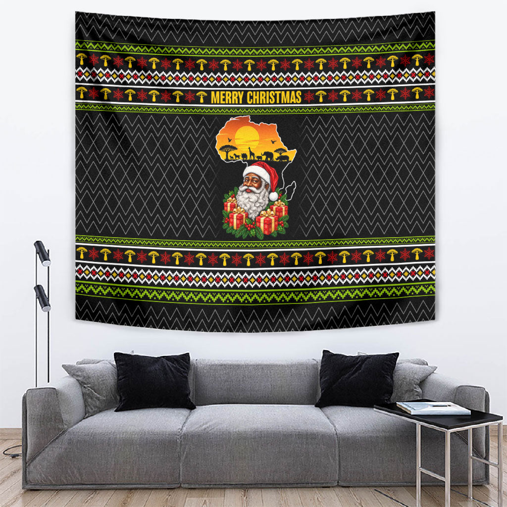 African Safari Black Santa Christmas Tapestry Ugly Pattern Sunset Baobab Tree Africa Map