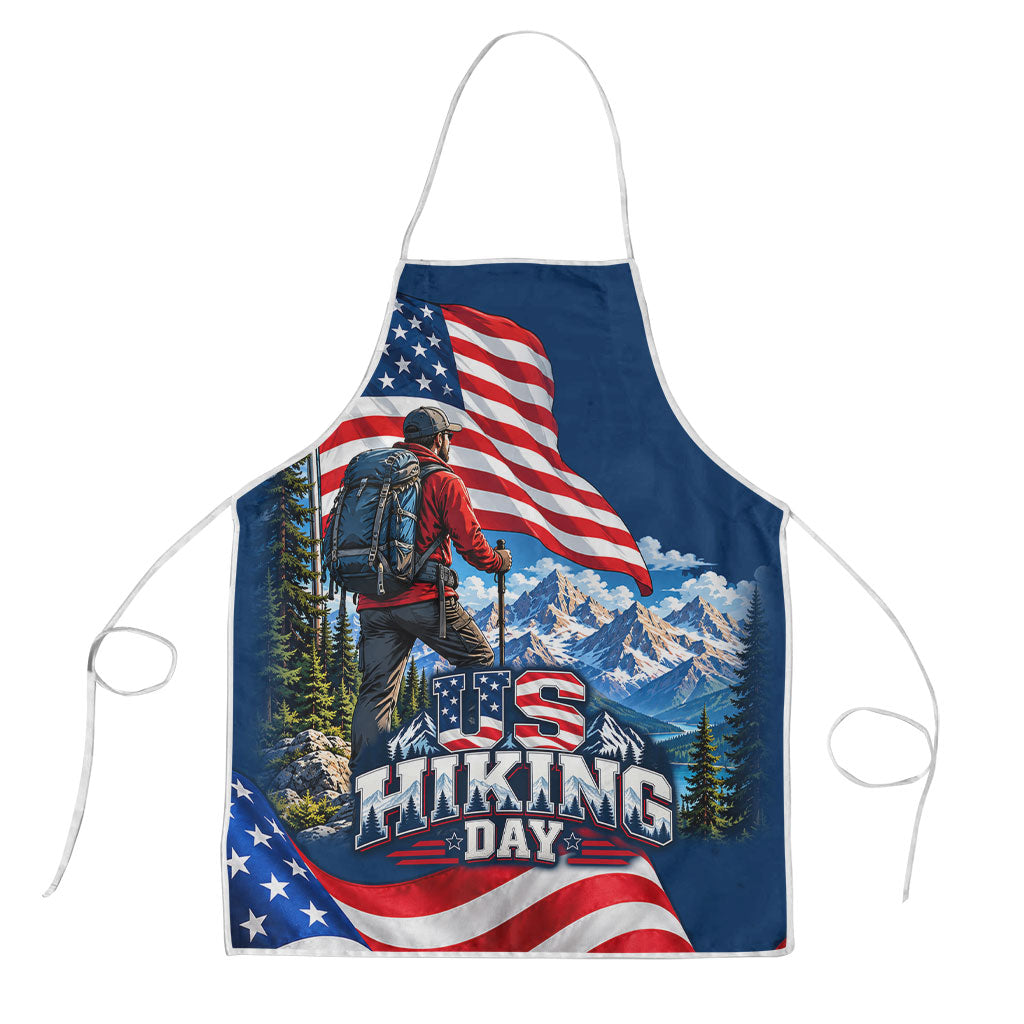 US Hiking Day Hiker Apron Patriotic American Flag Mountain Landscape Art