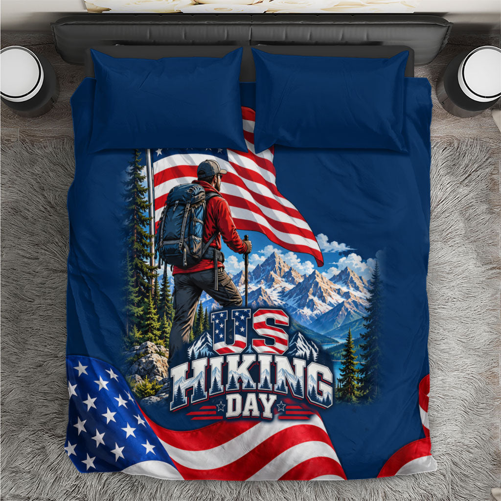 US Hiking Day Hiker Bedding Set Patriotic American Flag Mountain Landscape Art