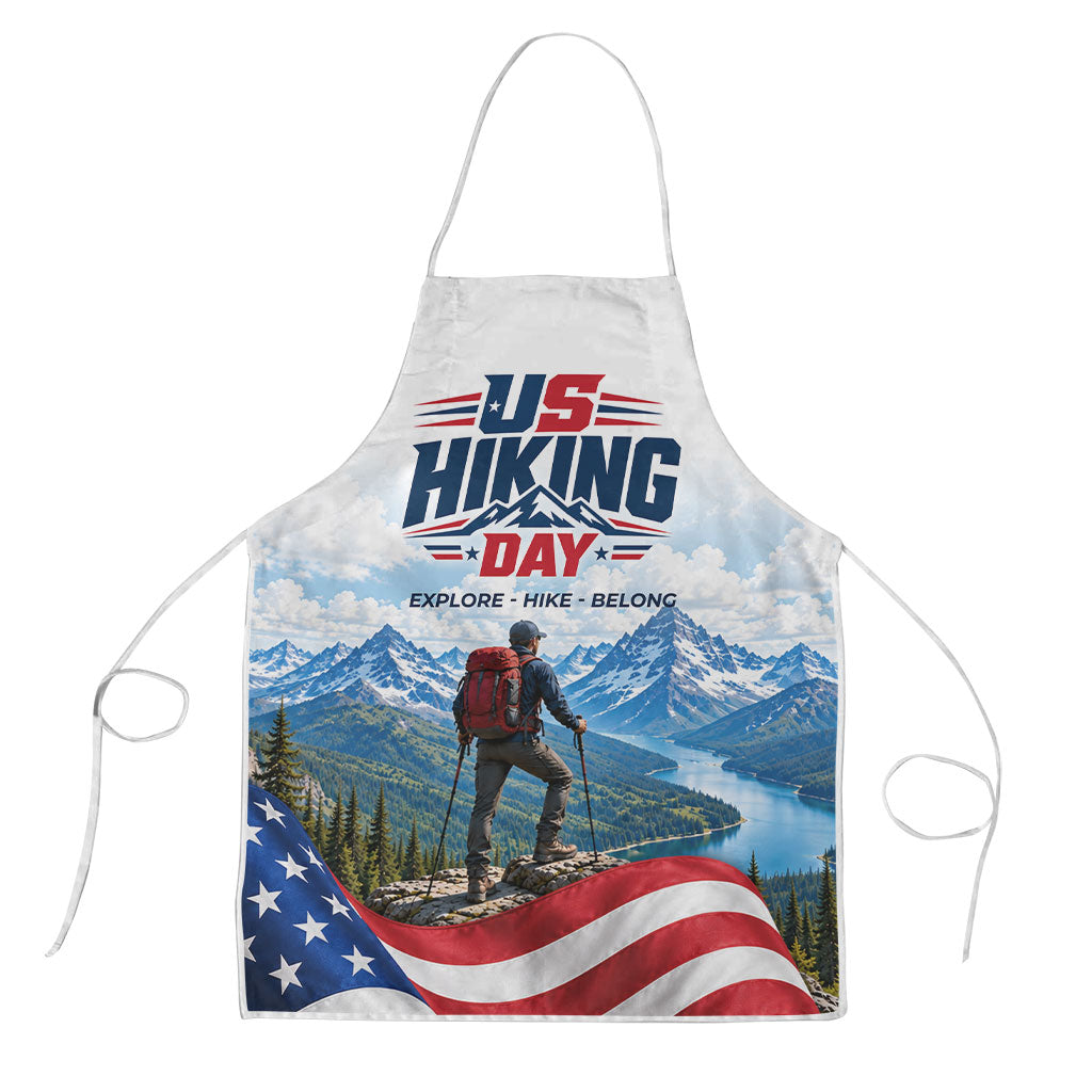 US Hiking Day Apron Mountain Hiker American Flag Outdoor Adventure